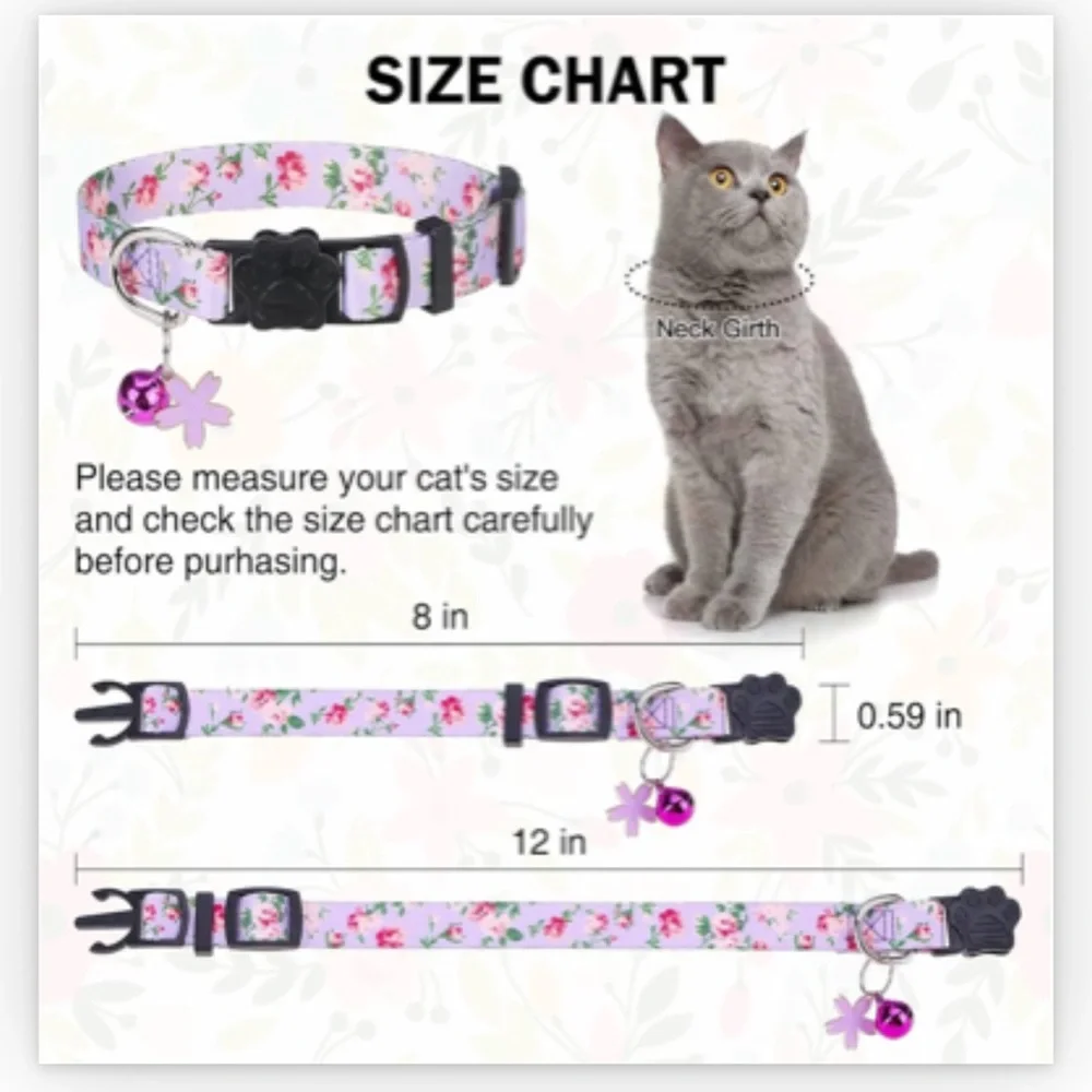 Set of 2 - Floral Breakaway Pet Collars with Bell and Pendant